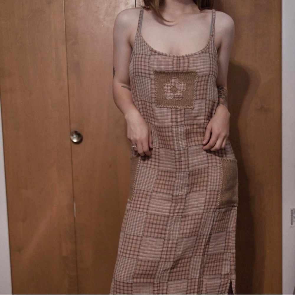 UNIF | Patchwork Knit Pocket Dress | Sz XL – Earthy Tones, Rare & Cozy! Like New